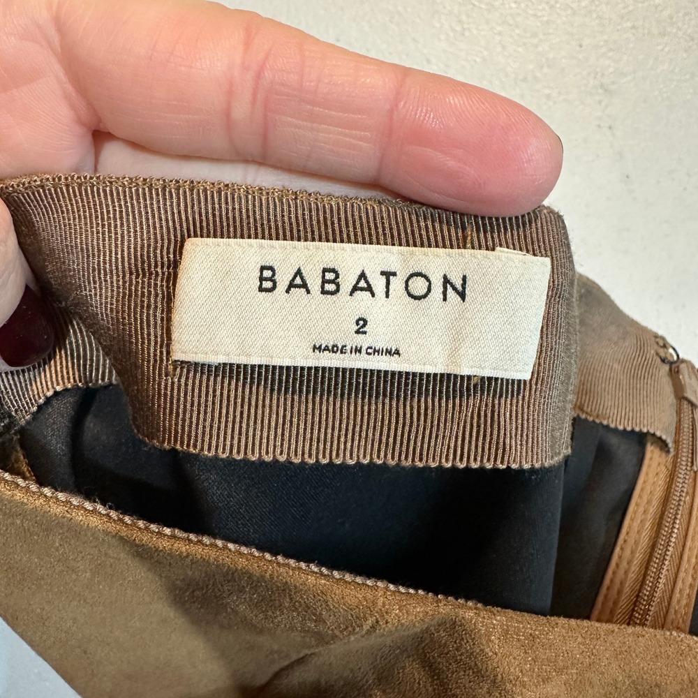 BABATON Aritizia Faux Suede A Line Mini Skirt Tan Brown Size 2 - Picture 3 of 4